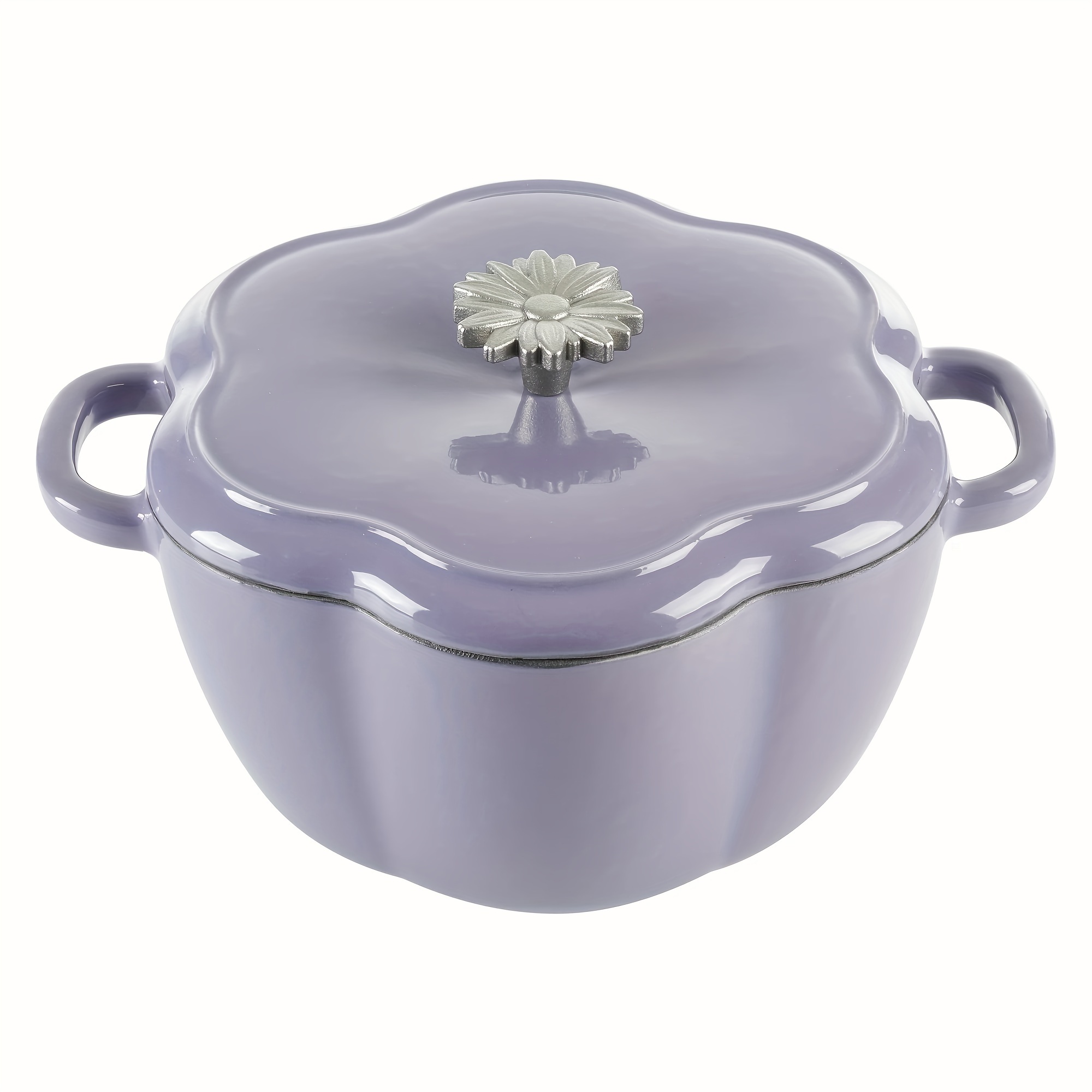 

Beauty Floral Shaped Enamel Cast Iron 3-quart Dutch Oven, Purple