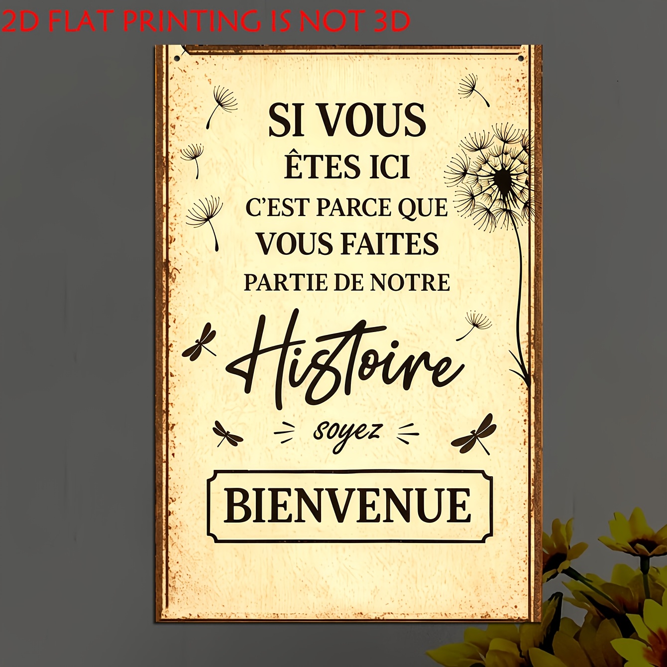 TEMU Plaque murale décorative 2D plate, 1 pièce, avec française - Panneau suspendu à slogan de style français vintage, irrégulière, convient , , , le