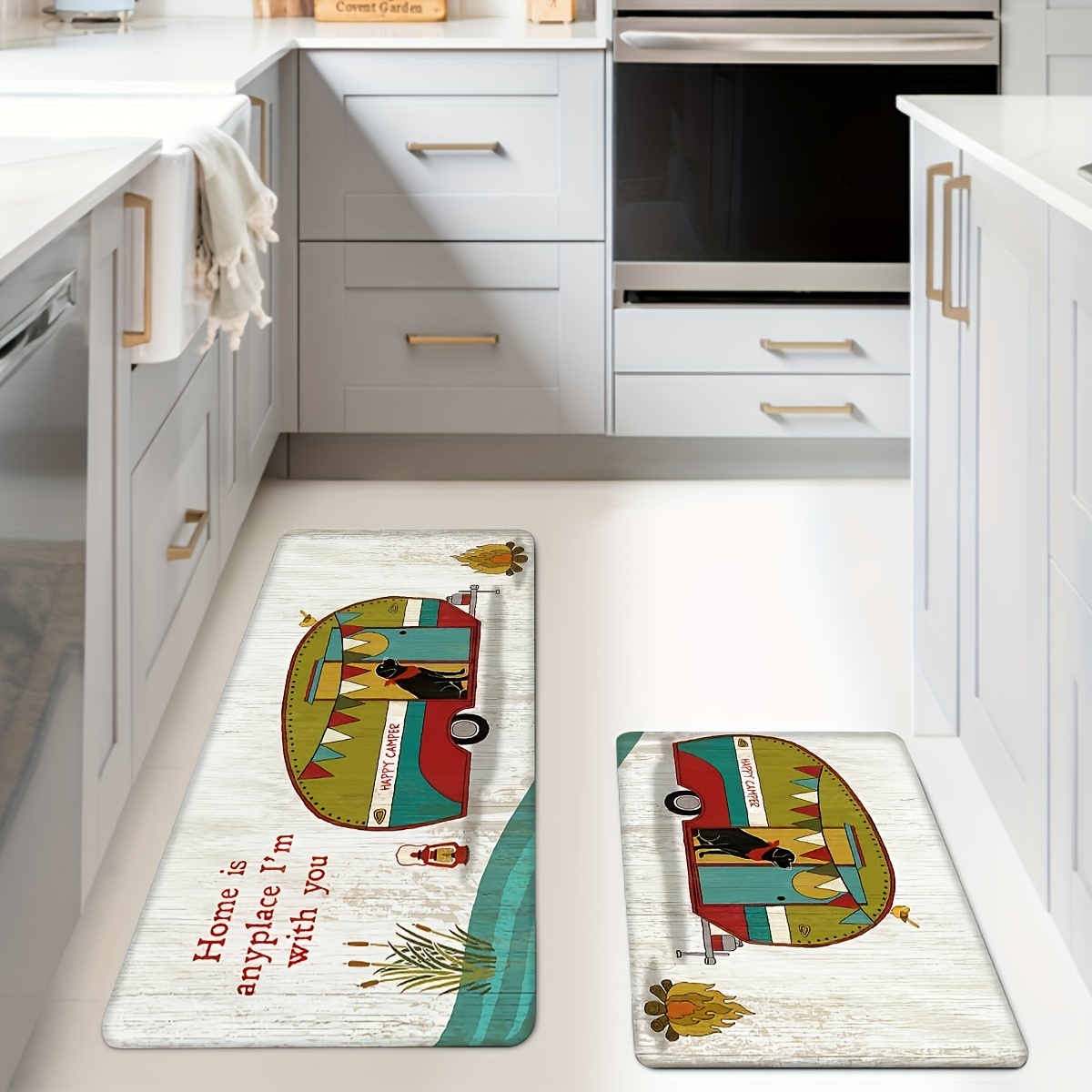 

Vintage Camper Kitchen Rugs Set, 3 Pieces, Non-slip, Absorbent, Machine Washable Polyester, Decorative Runner Mats For Home - 40x60cm, 50x80cm, 40x120cm
