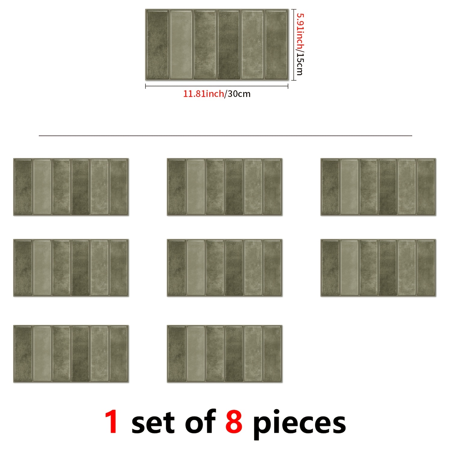 TEMU Light Olive Green Self-adhesive Wall Tile Stickers, 8pcs Set, Heat-resistant And Removable Kitchen Decals, Size 5.91* Inches, Suitable For