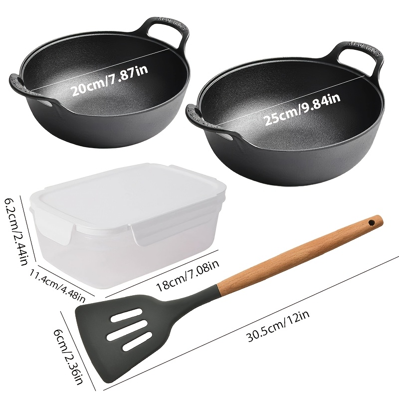 TEMU 2pcs Cast Iron Soup Pot - 20cm And 25cm, Pots Set, Safe Cookware With Handles For Kitchen Cooking, Suitable For Indoor & Outdoor Use, Kitchen