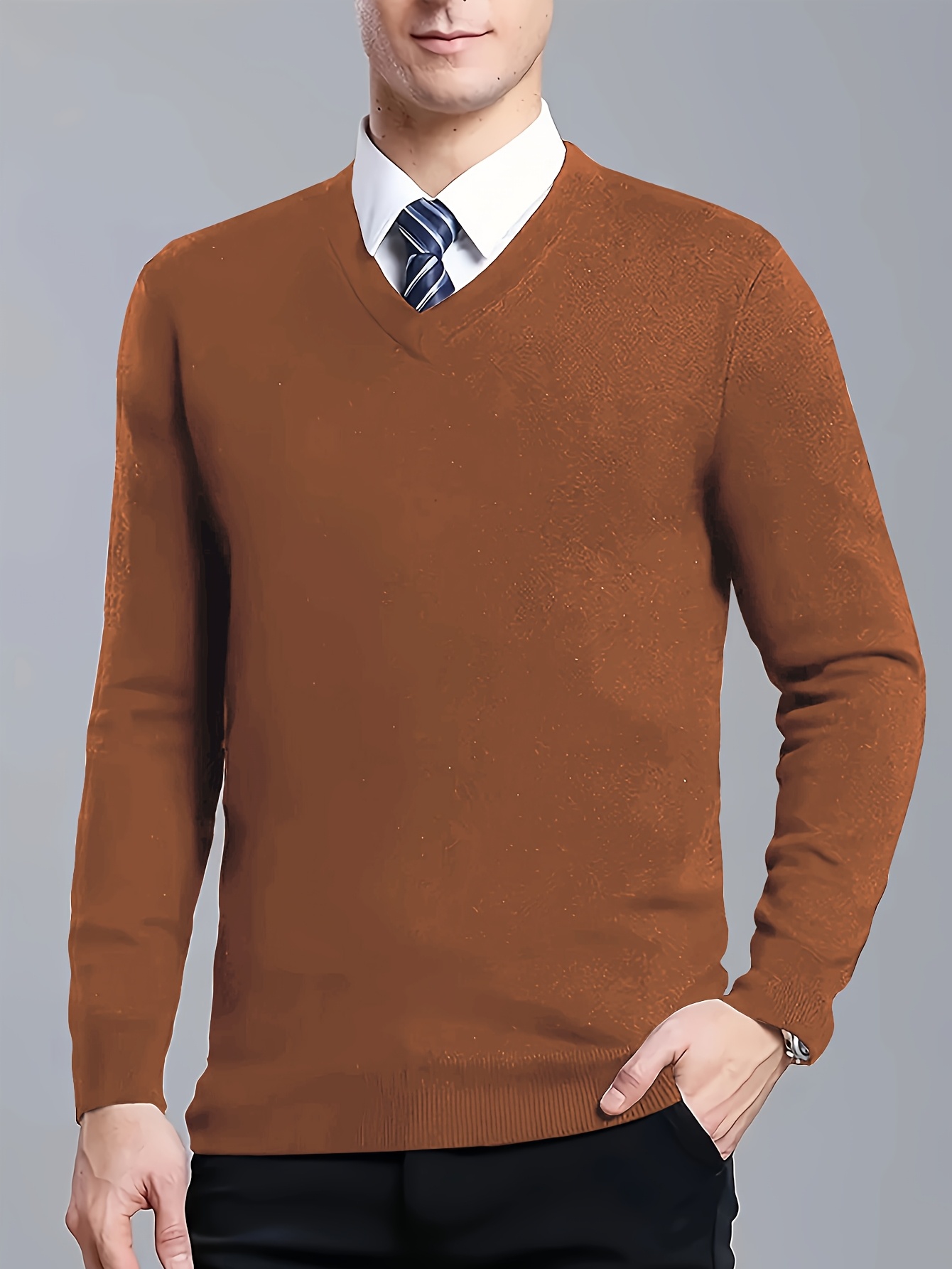 Herren V-Ausschnitt Pullover in Uni-Farbe – Weicher Stretch-Strick mit  Langarm für Herbst Winter, Regular Fit für Casual und Bürokleidung,