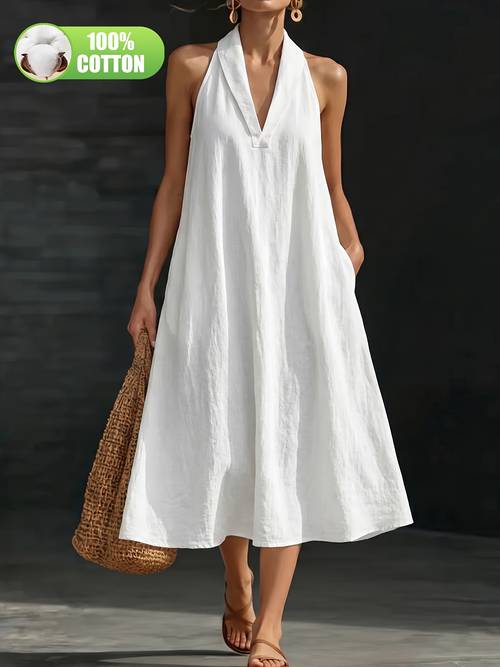 lazy style womens dress summer daily wear solid color 100 elegant and with pockets casual and neck dress asd1