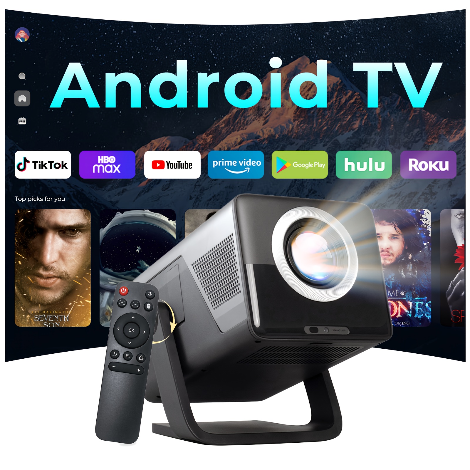 Pametni projektor s podporo za 8K, lokalni 1080P z WIFI 6 in BT 5.4, 1200ANSI vgrajene aplikacije, 14, samodejno ostrenje in projektorji s