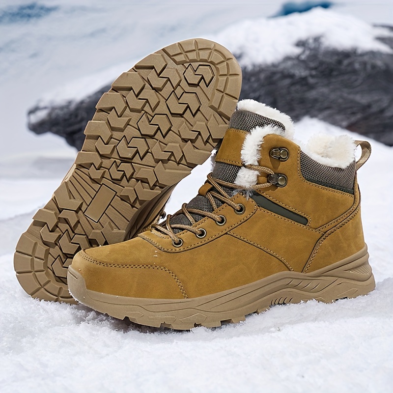 

Chaussures de randonnée montantes à lacets pour hommes, doublure chaude en peluche, chaussures d'hiver confortables pour la neige - Activités de marche en plein air, de voyage et de loisirs