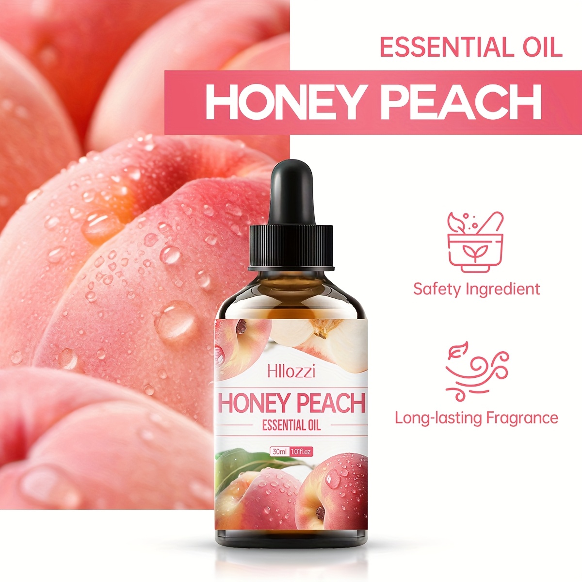 Honey Peach Essential Oil, Sweet Peach Scent Moisturizing Oil for Hair, Face And Body Care, Suitable For, Bath Routine And Body Massage, Alcohol-Free, Suitable for All Skin Types