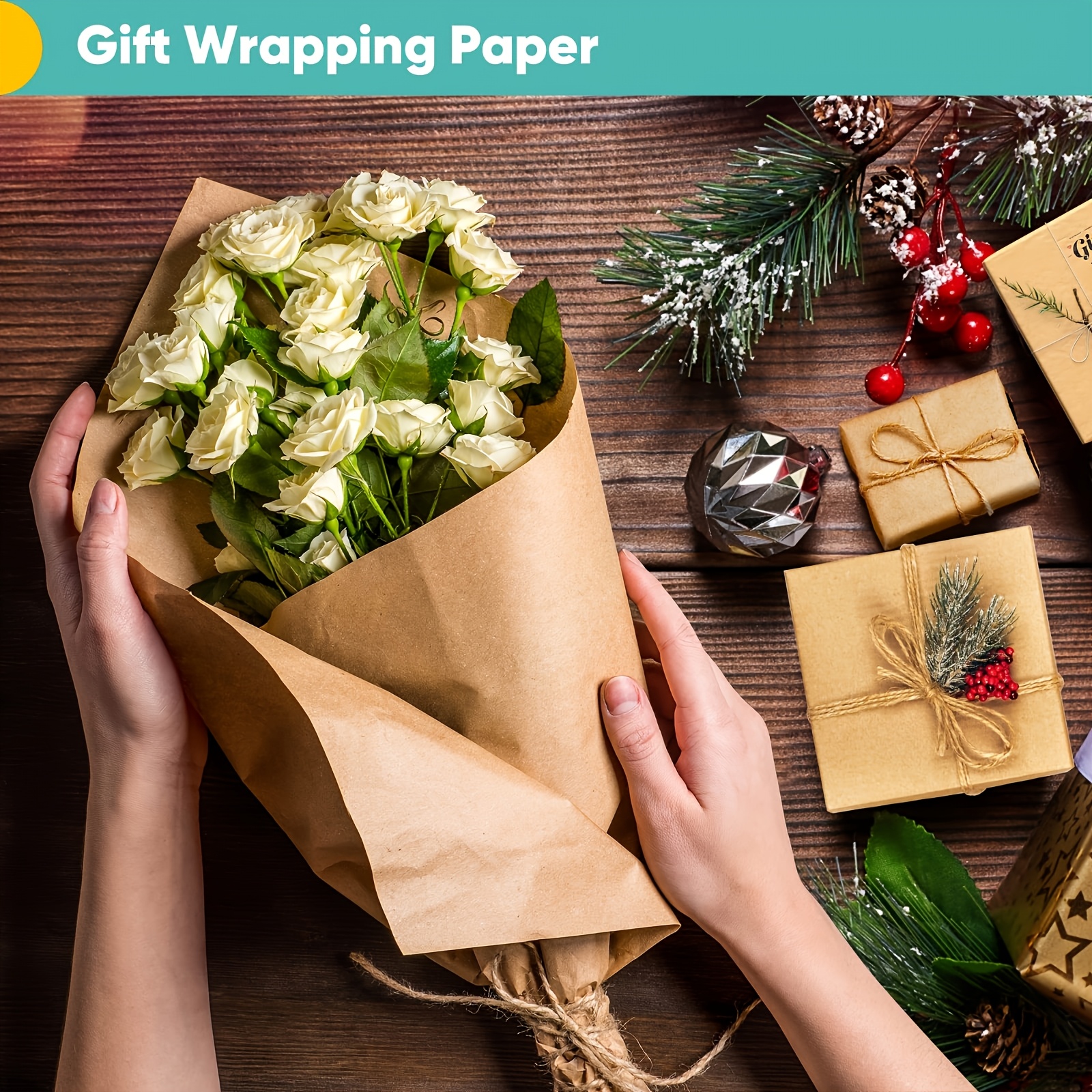 

1 Roll 196-inch Gift Wrapping Paper, Material, Featherless, Wood-based, Ideal For Floral Arrangements, Wedding Decor, Birthday Parties & Gift Presentation