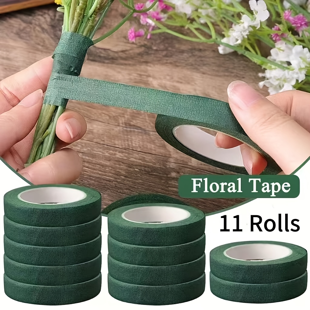 TEMU 11 Rouleaux - Bandes Florales Vert Foncé, Idéales pour Bouquets de Mariage, Artisanat, Emballage de Tiges de Fleurs, Essentielles pour , Ruban