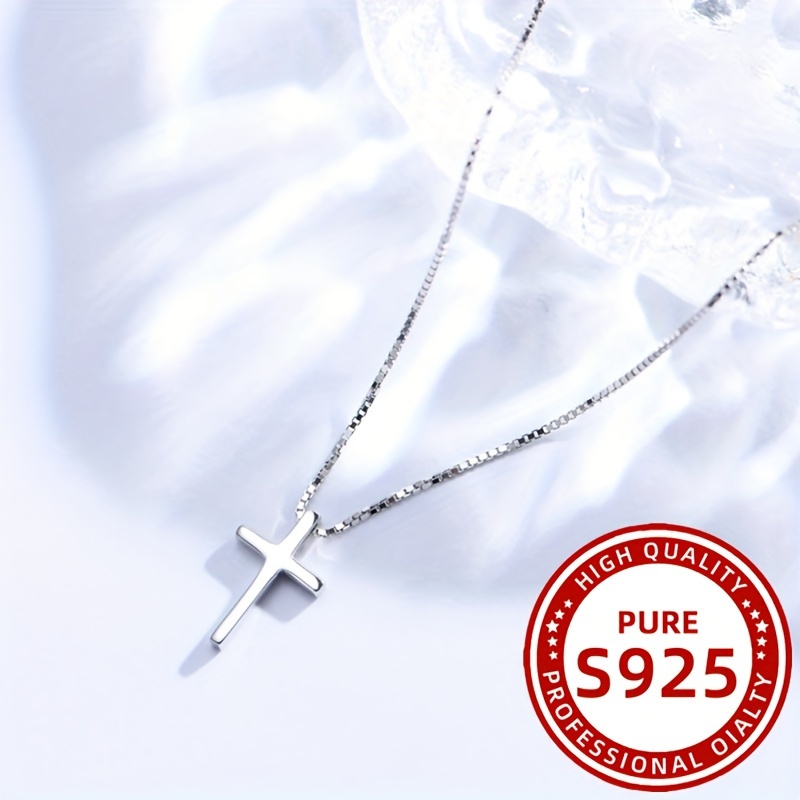 1pc 925 silver cross pendant necklace 1pc elegant 925 sterling silver cross pendant necklace for women clavicle chain versatile for and gifting holiday theme silver plated accessory details 6