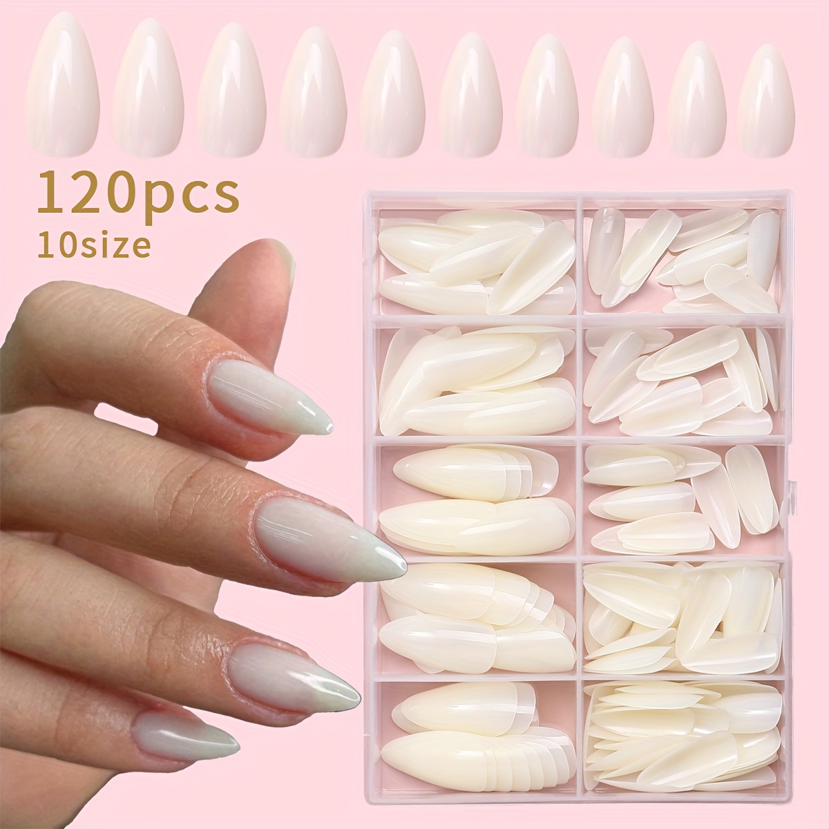 

120pcs Nude & -shaped Press-on Nails Set - Medium Length, Solid Color, Full Coverage False Nails For Women's Minimalist Manicure