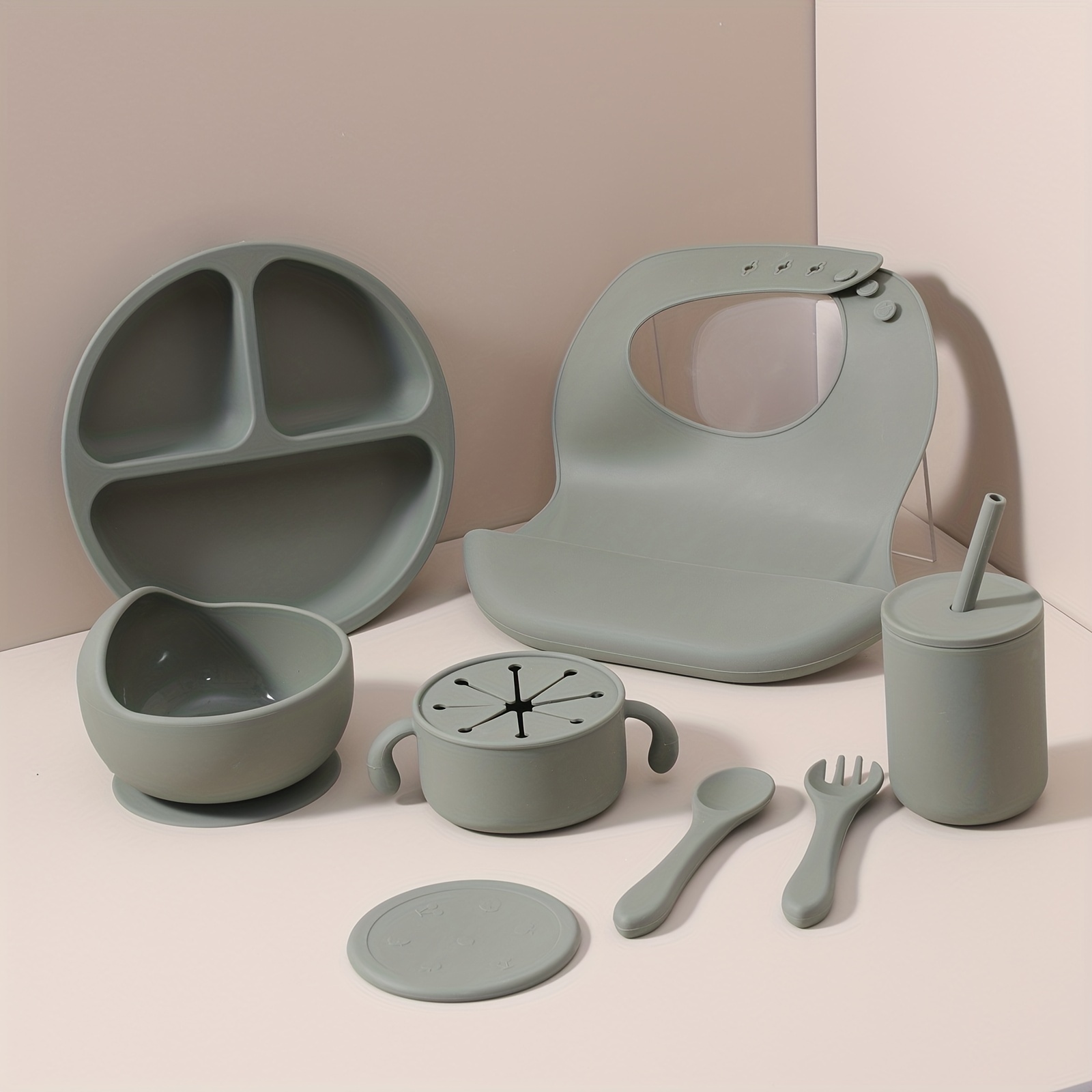 Baby Feeding Set - Silicone Suction Bowl & Stainless Steel Bowl With Fork & Spoon (Duck Design)