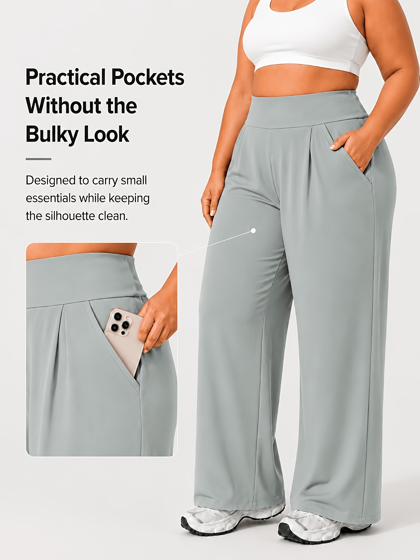 Pantalon Yoga Femme Grande Taille Pantalon de yoga grande taille taille haute jambes larges pour femmes 0XL-4XL Contrôle du ventre Anti-boulochage Anti-penetration Plissé avant Trousseaux latéraux profonds Double face Super doux 4 directions extensible Pantalon de sport décontracté pour yoga Salle de sport Travail en extérieur Toutes saisons