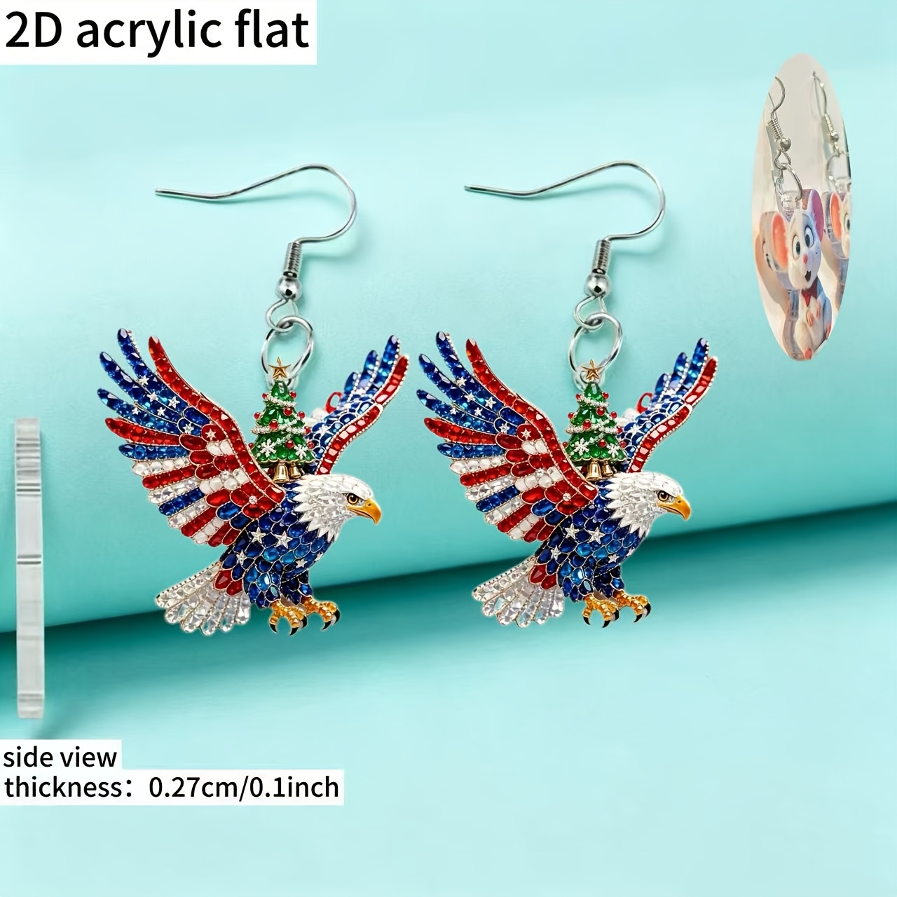 Christmas Tree White-Headed Eagle Pattern Acrylic Earrings