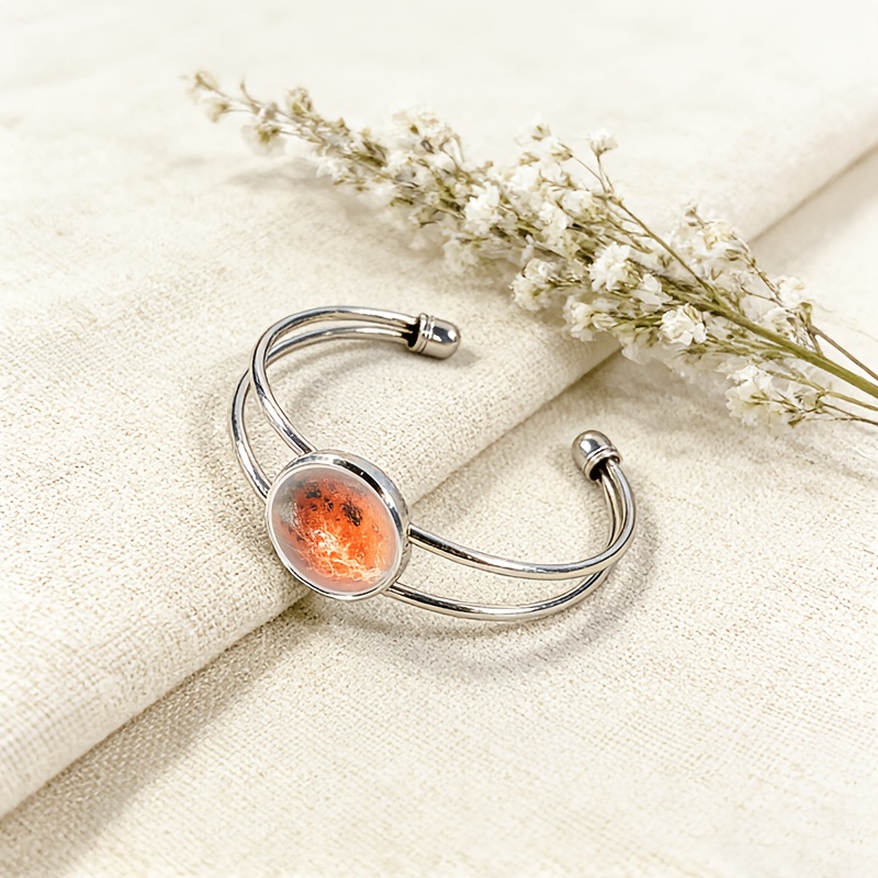 Women's Adjustable Open Bangle with Planetary Surface Design