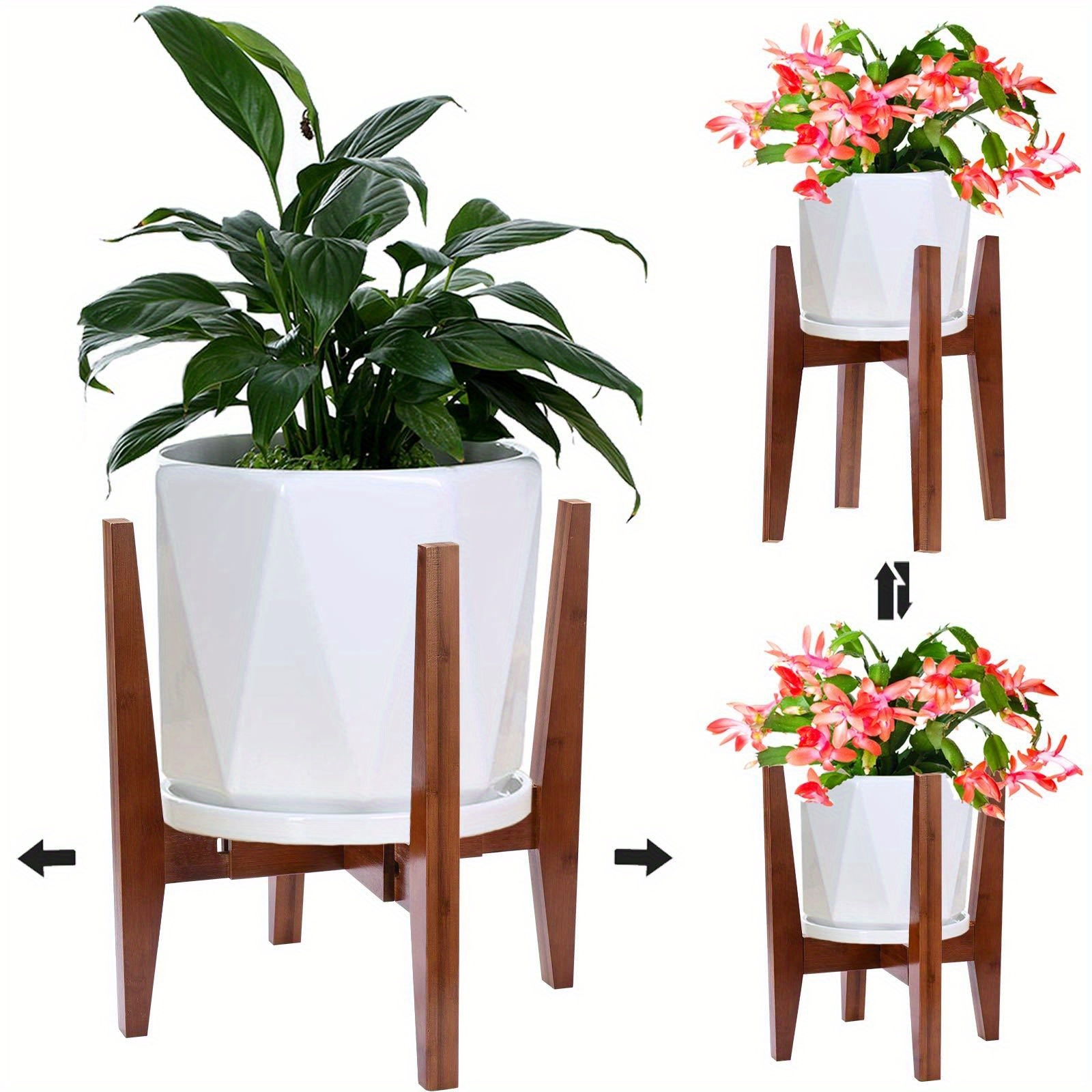 TEMU Plant Stand | Adjustable Indoor Plant Stand |mid Century Wood Flower Pot Holder |fits 8 To 12 Inch Pots (plant Stand Only) (brown Plant Stand)