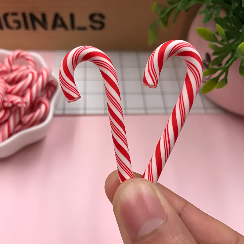 

10pcs Christmas Candy Cane Charms - Polymer Clay Pendants For , Necklaces, Earrings, Phone & Scrapbooking Decorations