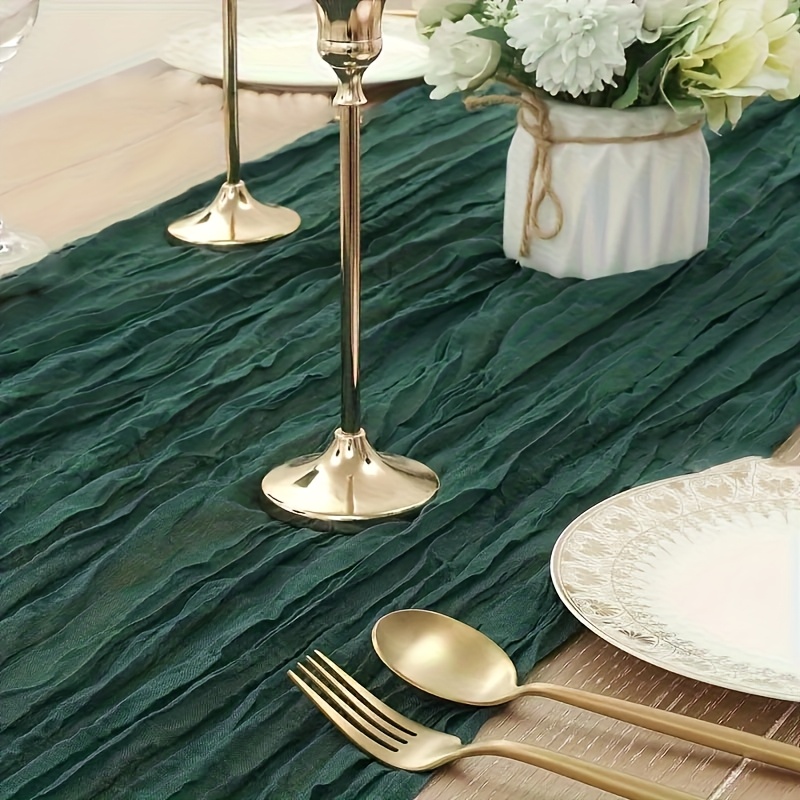 E-shop Packung Polyester-Tischläufer, dunkelgrüner Bali-Plissee-Atmosphären-Tischläufer, eleganter einfarbiger Plissee-Tischdecke, festlicher