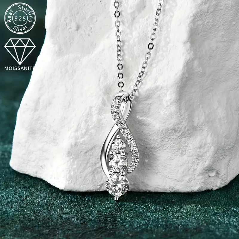 this silvery jewelry weighs approximately 0 11 ounces moissanite 5mm 1 4mm 1 3mm 1 1mm 5 s925 silvery ladies fashion holiday jewelry gift moissanite pendant necklace anniversary gift chain length 18 2 inches Product details 1