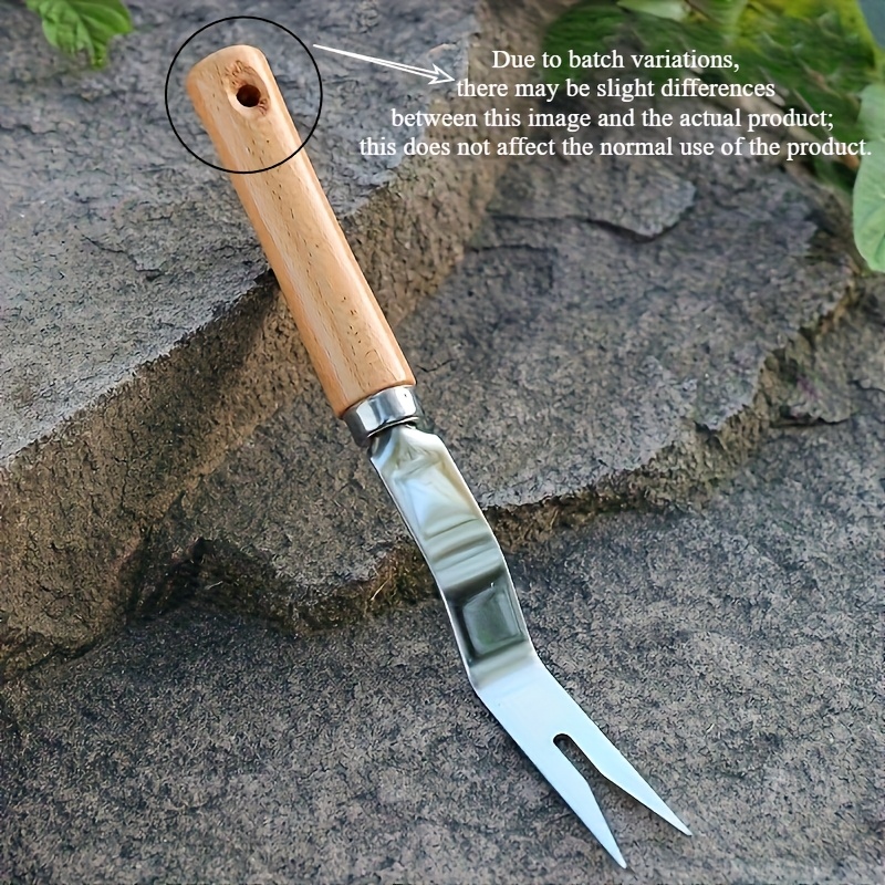 Image of Stainless Steel Weeding Fork, Wooden Handle, Garden Manual Weeding Tool, Durable Lawn Weeder, Outdoor Courtyard Root Remover, Gardening Planting Additions