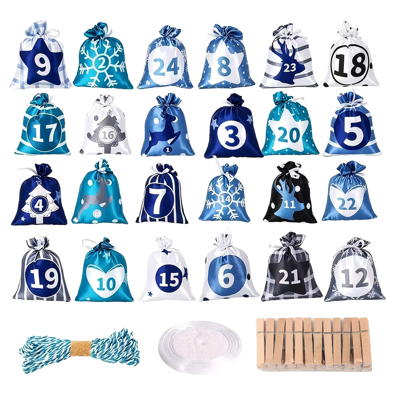 24 Day Advent Calendar For Filling,24- Drawstring Bag Packs, Xmas Advent Calendar Treat Bags,reusable Advent Calendar Hanging Gift Bags Christmas Calendar To Decorate Yourself Hanging