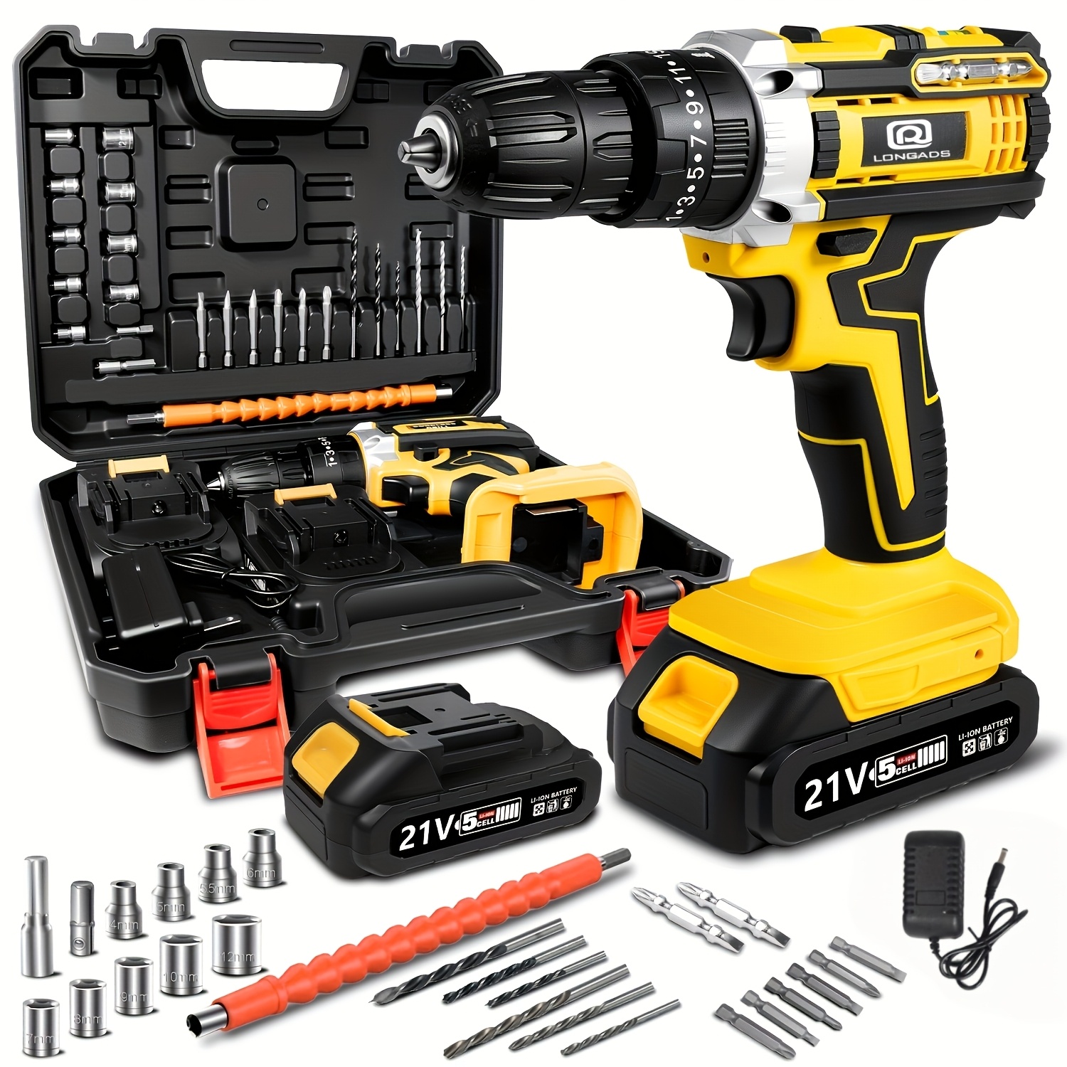 TEMU 20/21v Cordless Drill/driver Kit, 2 Speed, Keyless 3/8" Drill With Led Light, 1 Battery, , 25+1position, Kit For Home, Suitable Construction, &