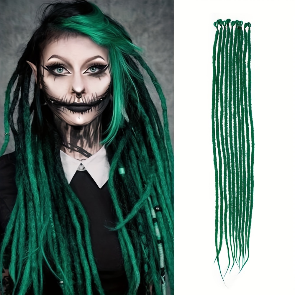 Lush Dark Green Dreadlock Extensions for Women - Soft, Thin Synthetic Crochet Hair, Perfect for Halloween & Christmas Gifts