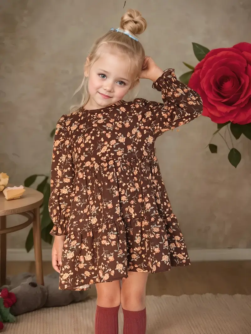 young girl's long brown dress flowers short ruffled sleeves Chic / Beautiful Brown Birthday Flower Girl Dresses 2020 Ball Gown Off-The-Shoulder Short Sleeve Backless Glitter Tulle Ankle Length Ruffle