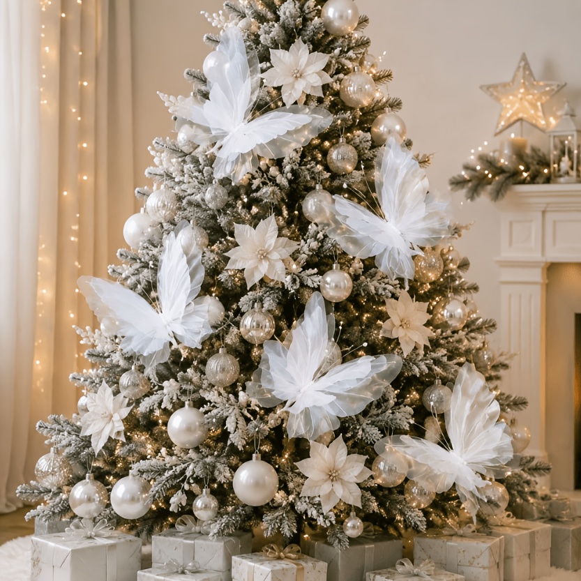 TEMU 4 pezzi di grandi 3D in garza sognante, decorazioni appendibili, ornamenti a forma di con garza perlacea natalizia, adatte per alberi di Natale,