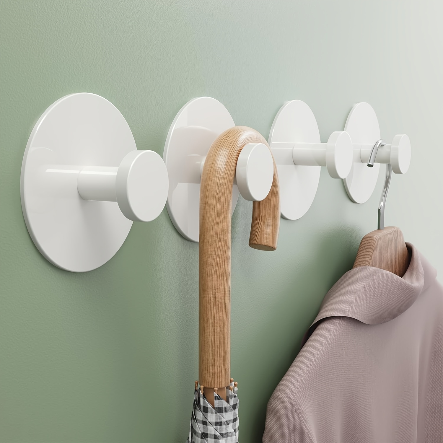 Image of 4pcs Heavy Duty Bathroom Kitchen Multi-functional White Wall-mounted Hooks, Ultra-strong Adhesive, Weight Capacity 6kg, Firm And Durable, , Bathroom Additions, Suitable For Bathroom, Kitchen, Room