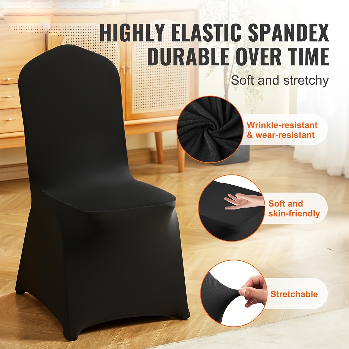 

50pcs Flat Front Chair Cover Polyester Spandex Stretch Cover For Wedding Party Dining Banquet, Black