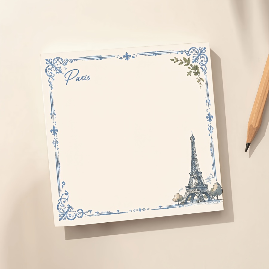 TEMU Vintage Eiffel Tower Notepad, Floral Frame, -style For Journals, Daily To-do Lists, School Notes And Office Reminders