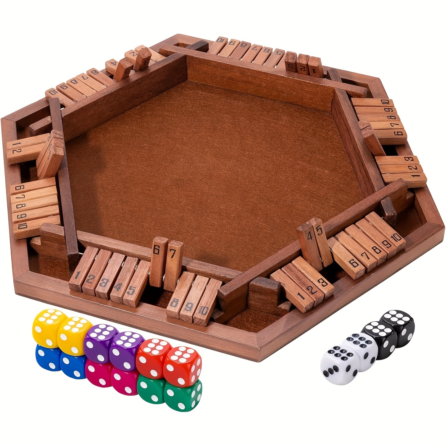 

Wooden Box Game For 6-8 People With 16 Dice - Board Game For Parties, Social And Holidays - Brown - Games And Entertainment For Home, Bar And Business Use - A Perfect Gift !