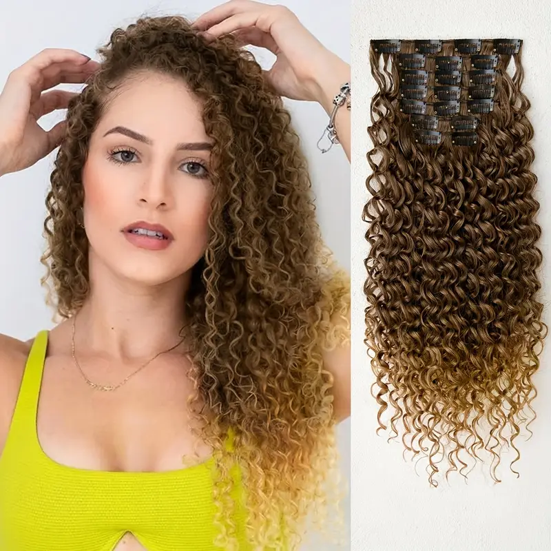 7pcs hair clip with ombre color 18 inch heat resistant fiber synthetic hair piece suitable for womens daily use details 2
