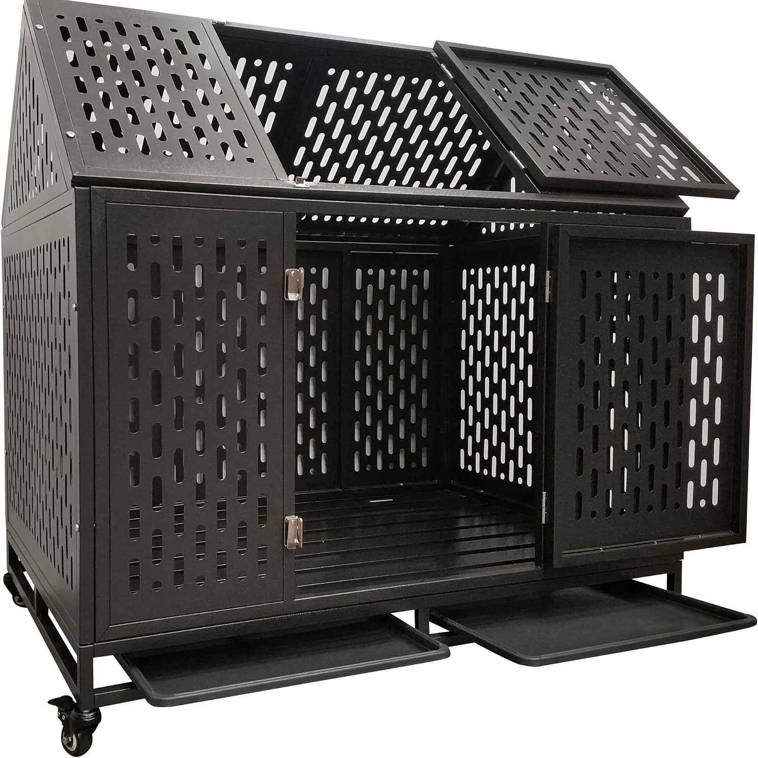 

Heavy Duty Dog Cage Cage Kennel, Roof Large Sturdy Metal Playpen, Suitable For Large Medium Sized Dogs, With 4 Sturdy Locks And 4 Lockable Wheels, 45 "/ Black