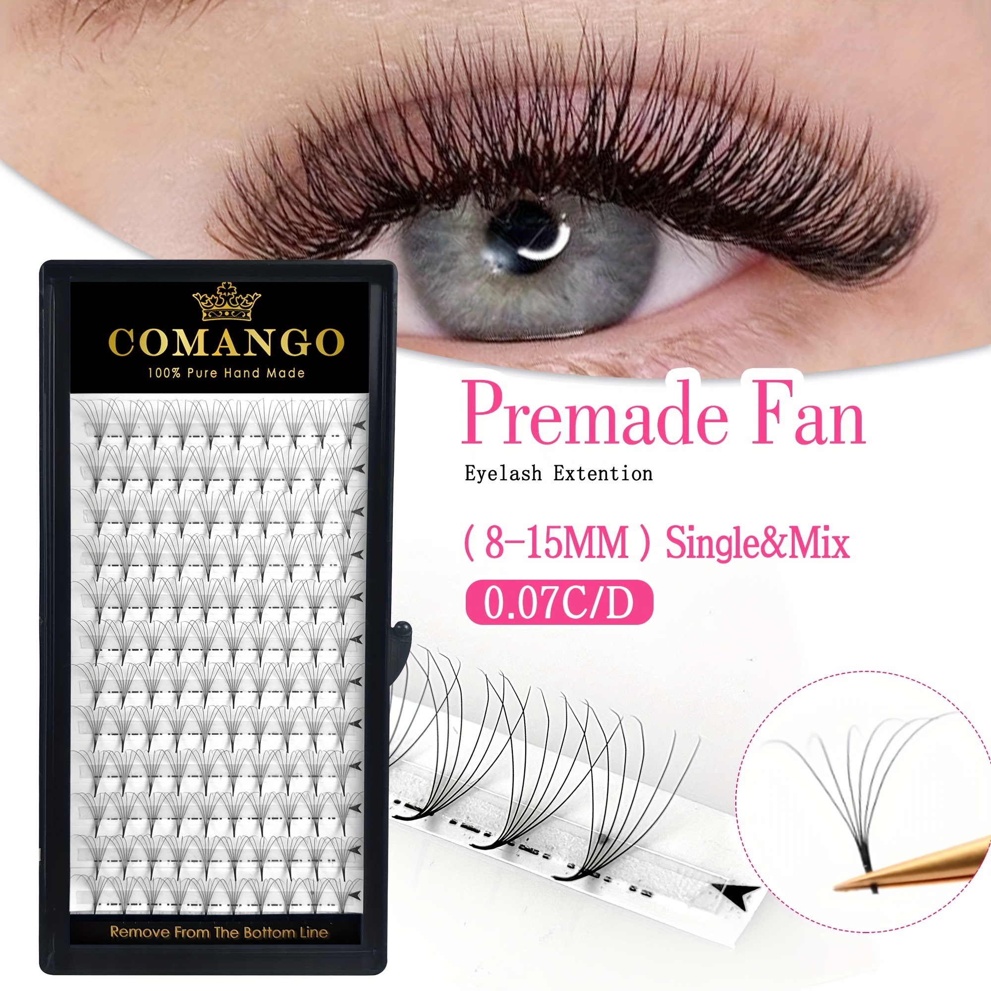 

Comango 6d Premade Fan Eyelash Extensions - Salon Grade C/d 0.07mm Thickness Dd Fluffy Mix - 10-15mm Cat Eye & Doll Style Beginner Friendly Mink Lashes - Multi Length Pack