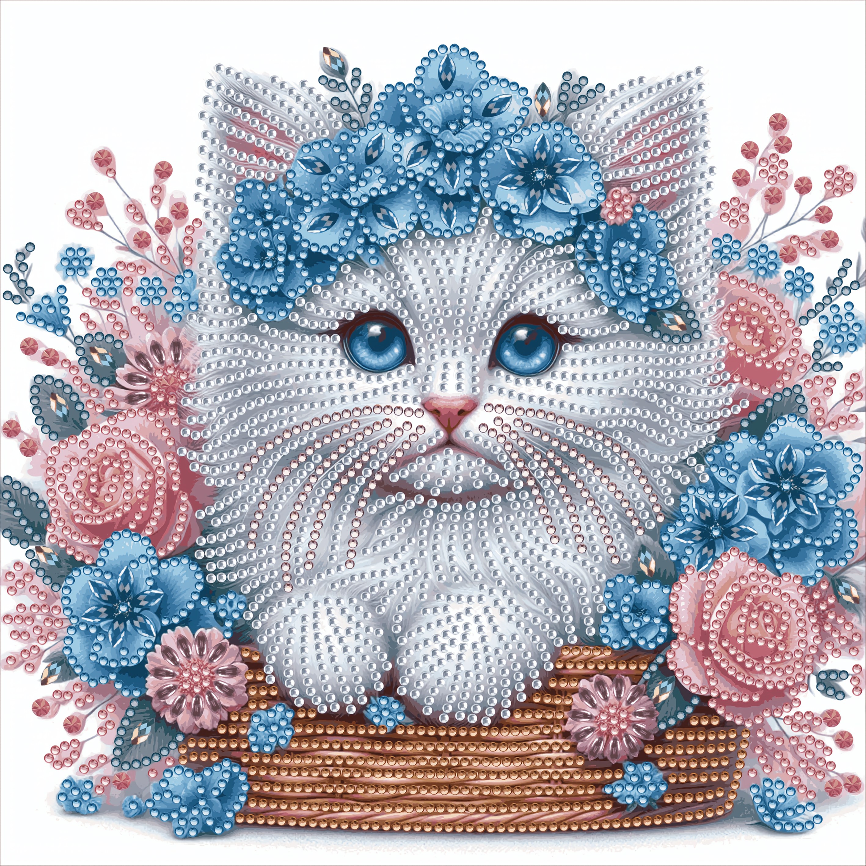 

Diy 5d Kit - White Cat With Floral Wreath | Easy-to-, Irregular Shaped Diamonds On Canvas | Ideal For Home Decor & Holiday Gifts | A Wish, New Kits