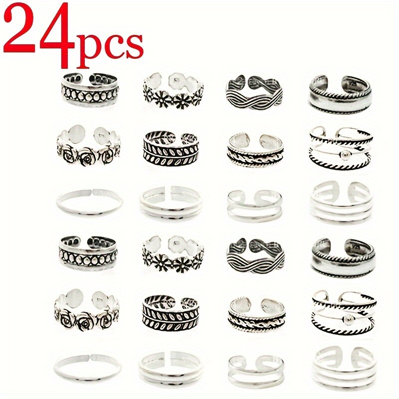 

24pcs/set Adjustable Toe Rings For Women Open Ring Women Beach Foot Jewelry Set