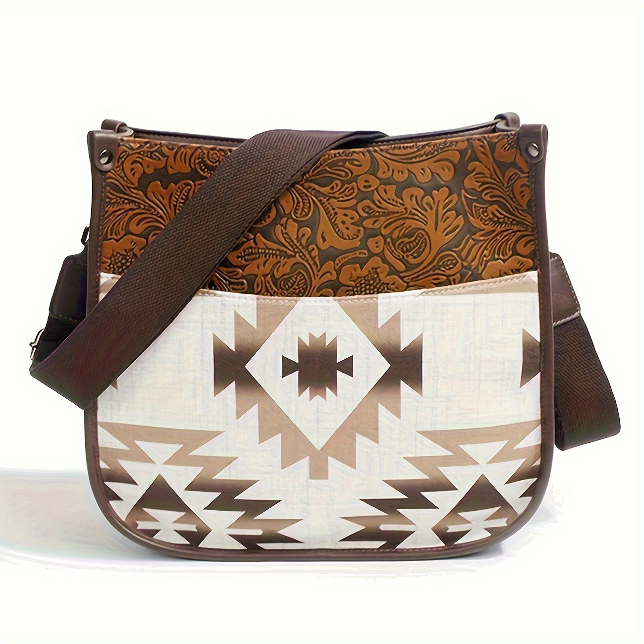 

Ethnic Style Crossbody Bag, Pu Leather Shoulder Bag, Retro Western Aztec Purse For Women