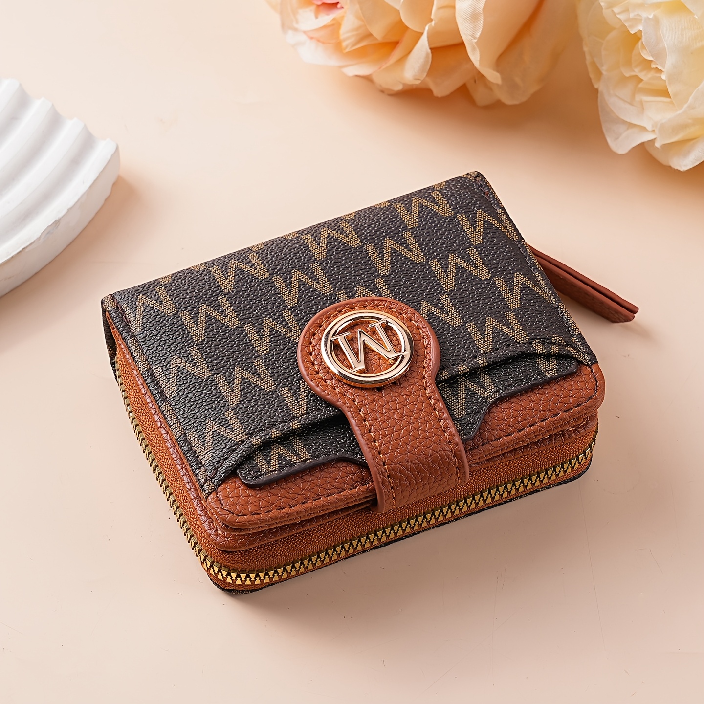 TEMU [ ] Women's Wallet - Designer-style Mini Wallet - Geometric Pattern Texture - Portable Handbag - Multiple Card Slots And Coin Pouch - Suitable