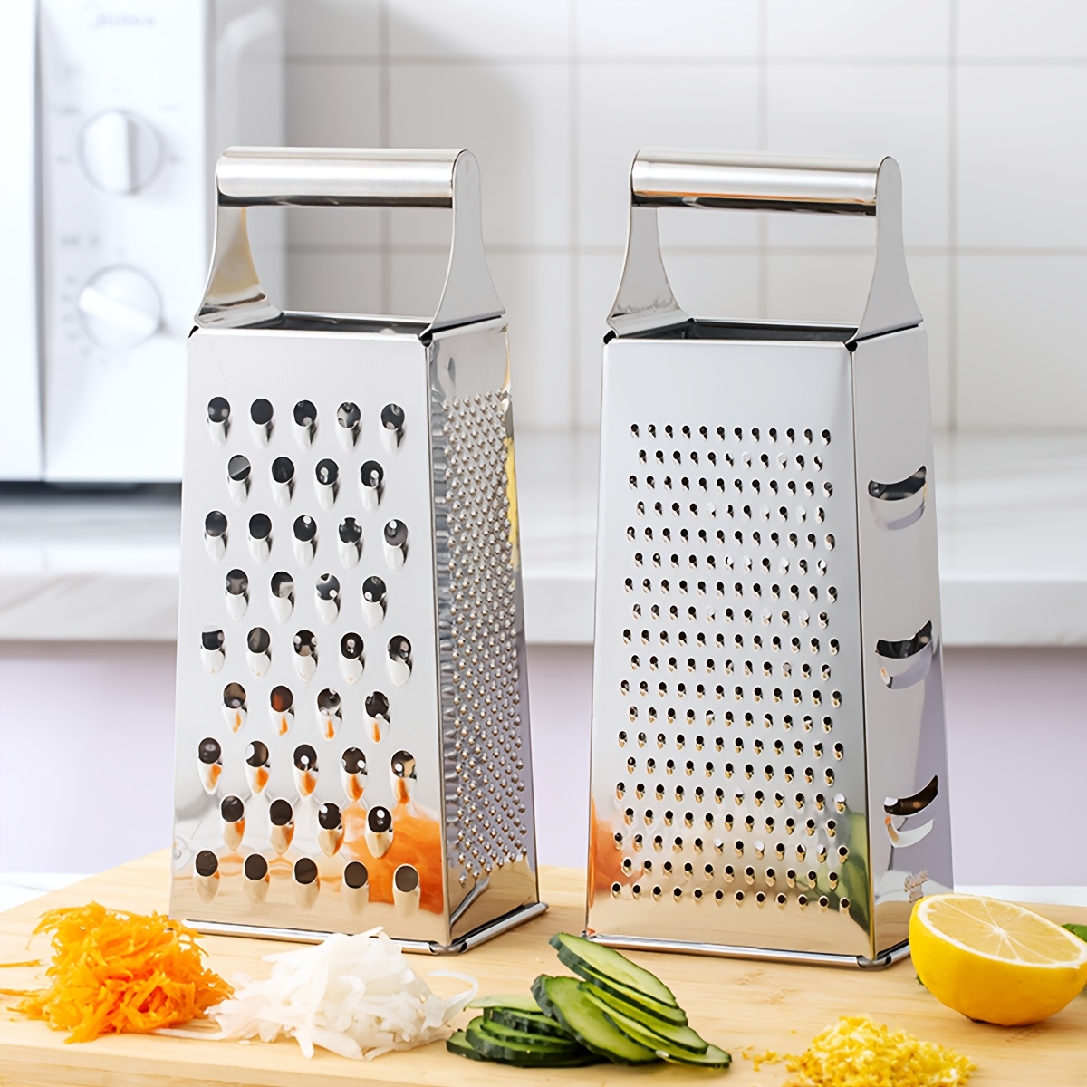 

1pc Stainless Steel Four-sided Cheese Grater, 9 Inch Vertical Vegetable , Multifunctional Kitchen Gadget With Round Tubular Handle