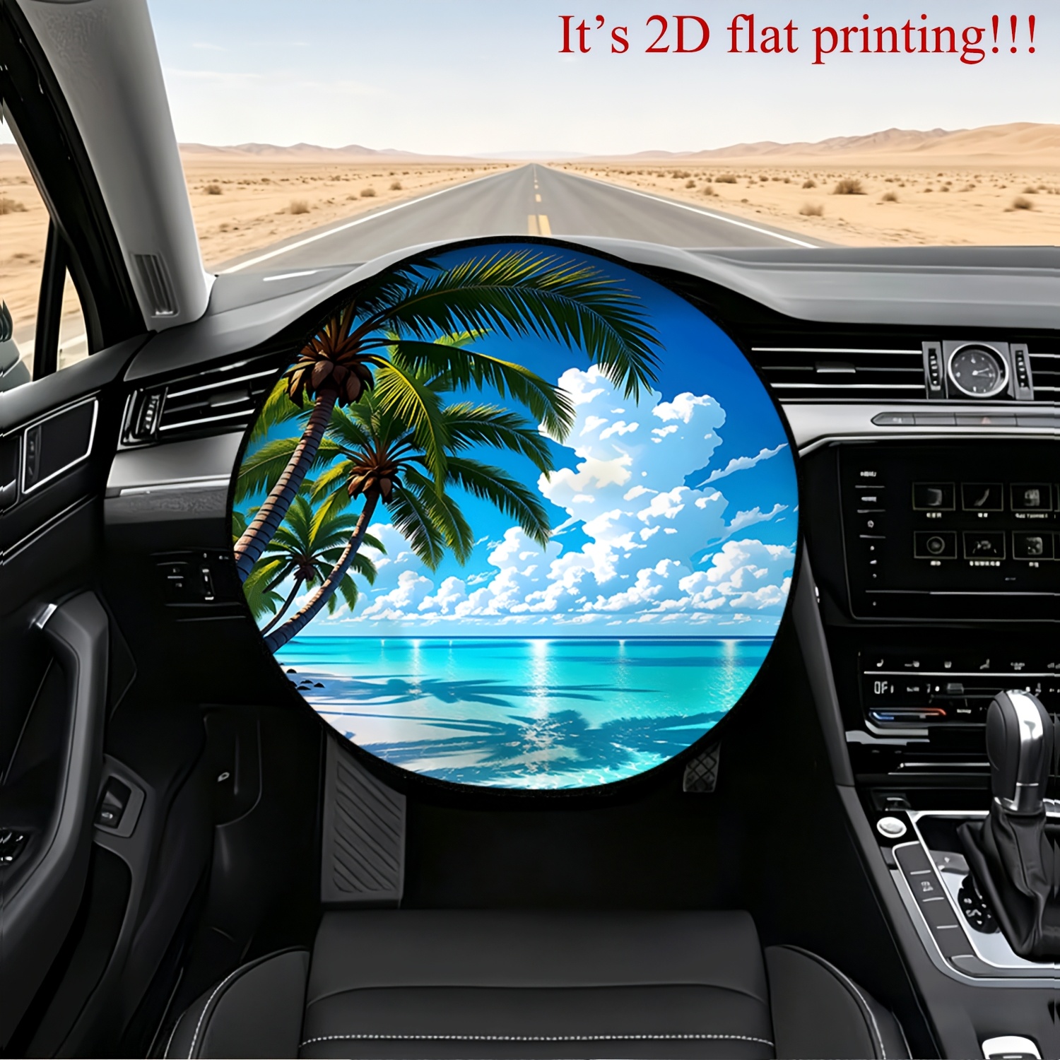 TEMU 1 pièce Pare-soleil pour volant de voiture, à motif de plage avec cocotiers, et , accessoire de décoration intérieure de voiture simple, au