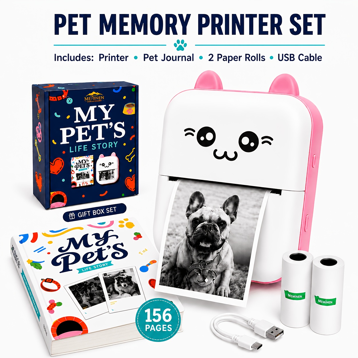 TEMU Mini Printer, Portable Wireless Wireless Thermal Printer For Ios/, Inkless Pocket Printer With 2 Paper Rolls And Pet Memory Journal, Usb