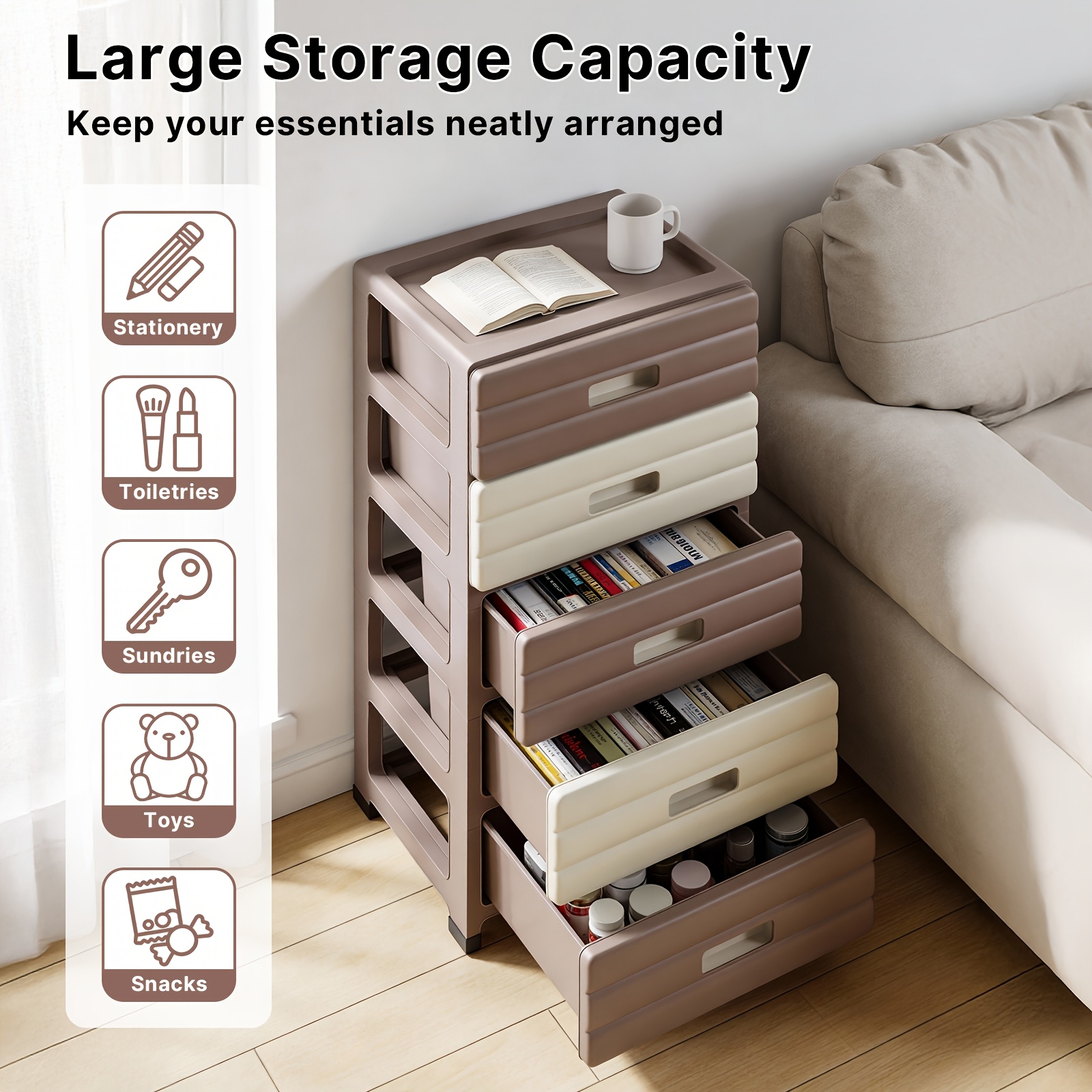Stackable Multi-Drawer Organizer, 4/5/6-Tier Rolling Storage Cart