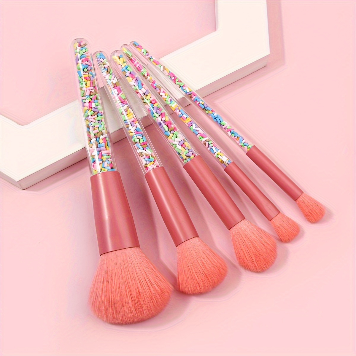 

5pc Candy Color Makeup Brushes Set With Crystal Handles, Soft Powder Brush, Blush Brush, Eyeshadow Brush, Eyebrow Brush, Eyeliner Brush For Beginners, Portable Travel Cosmetic Tools Kit