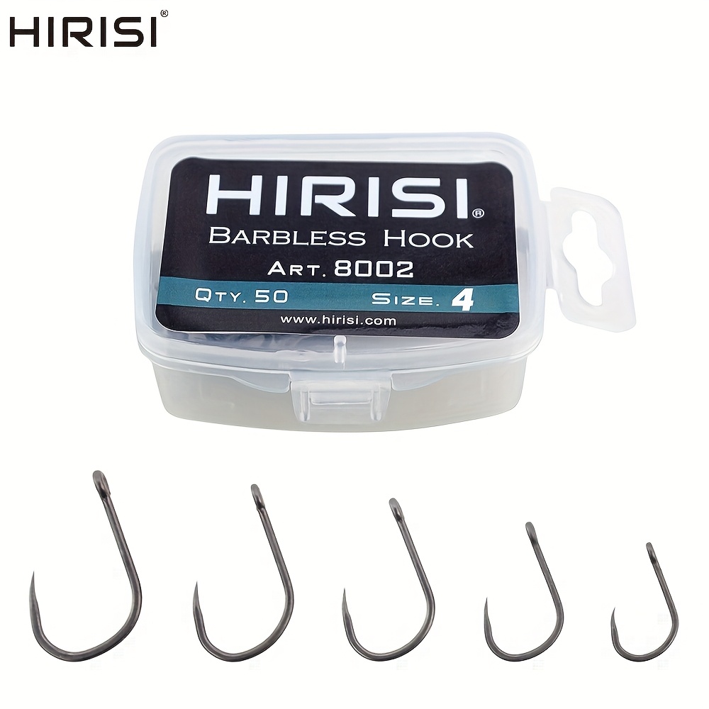 

Hirisi 50pcs Ptfe Coating High Carbon Stainless Steel Barbless Hooks 8002 Fishing Hook Fishing Accessories