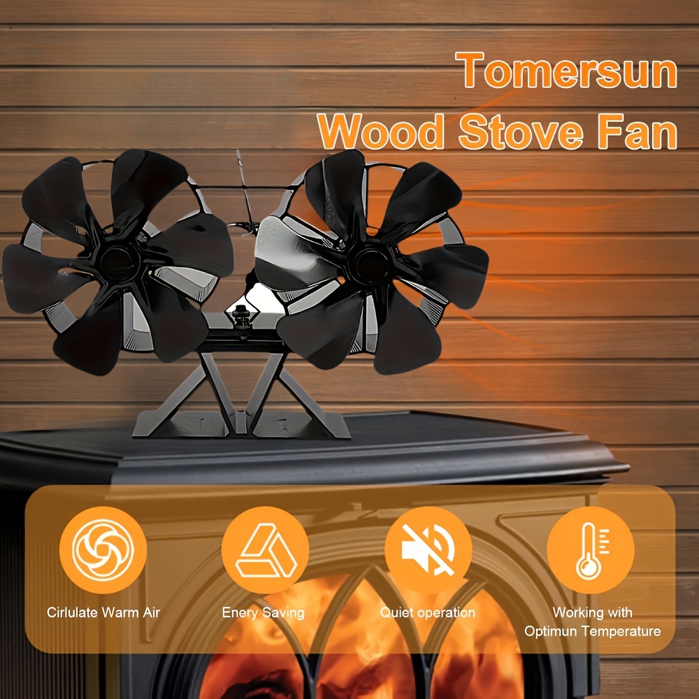 Ventilateur de poêle à bois à 6 lames, flux d'air horizontal poussé,  ventilateur de poêle à bois alimenté par la chaleur pour poêles à