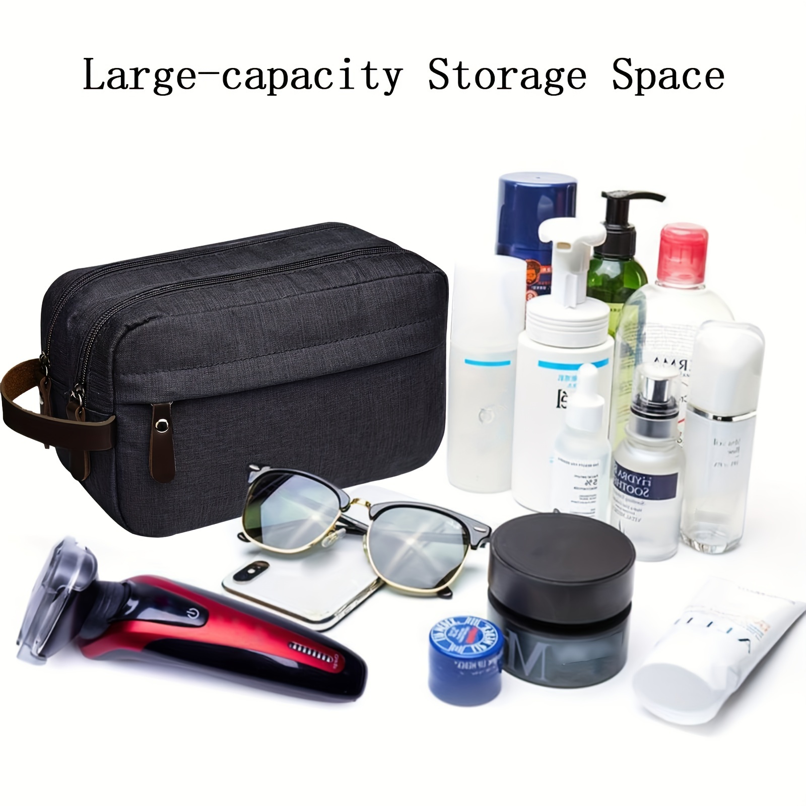 

Men's Multi-functional Travel Toiletry Bag, Portable Nylon Shaving Kit Organizer With Handle, Waterproof Toiletry Storage Pouch, Black,christmas Present