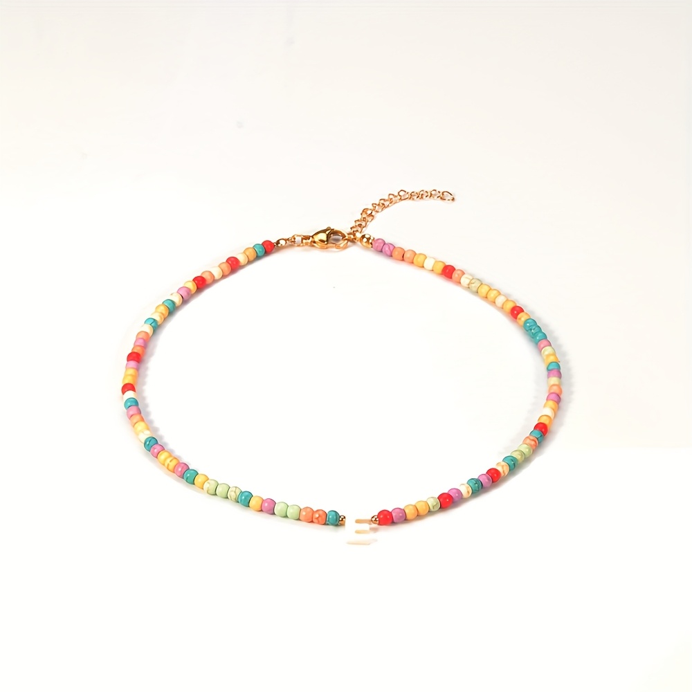 Bohemian Beaded Necklace with Turquoise Initial Pendant