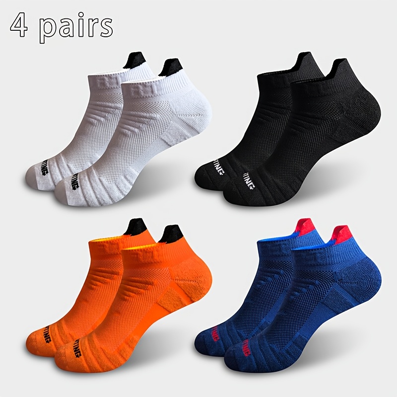 TEMU 4 Pairs Men's Athletic Socks, Breathable Comfortable Compression Socks Athletic Short Socks Towel-like Men's Socks Suitable For Outdoor Sports,