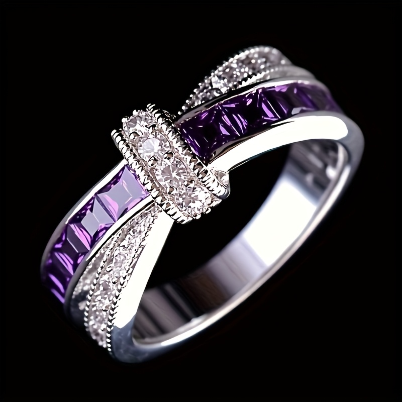 TEMU 1 Bague Élégante en Synthétique Incrusté Violet, de Mariage et de Fiançailles Tendance, Adaptée aux Hommes et aux Femmes, Accessoire Polyvalent